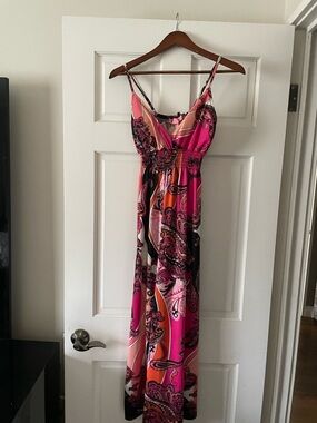 She's Cool Pink Paisley Maxi Dress with Orange Accents